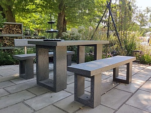 картинка МИГ-1599 Комплект мебели  Concretika из бетона. Стол + прямые со спинкой (2 шт.)